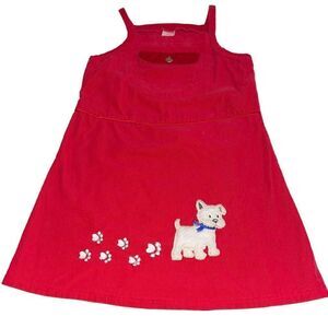Woolworth's Red Corduroy‎ Jumper Dress w/ Appliqu Dog & Paw Prints - Size 7